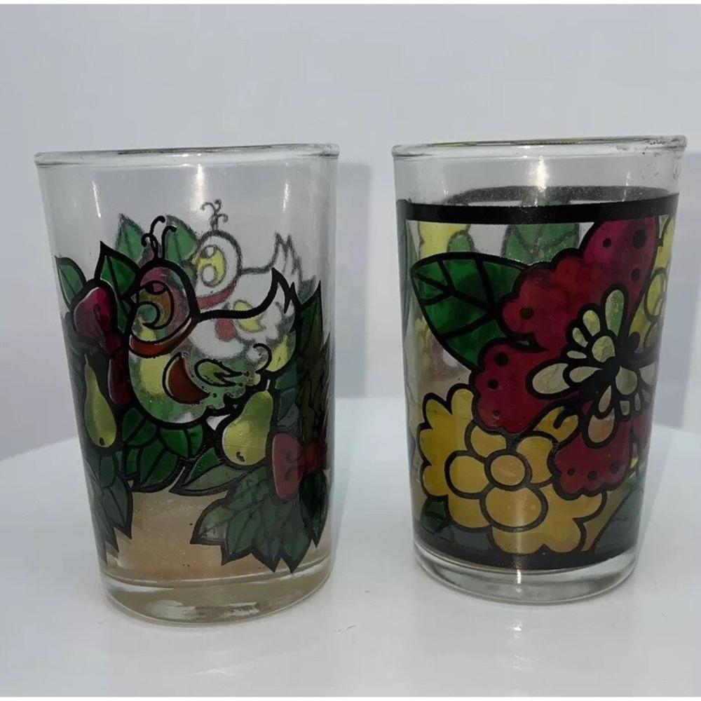 2‎ Vintage Butterfly Dove Partridge Pear Stained Glass Candle Holders 3.5"
